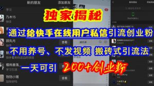 快手引流创业粉,不用养号、不发视频、搬砖式引流法,一天可引200+创业粉【揭秘】-互联网资源大全网