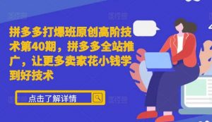 拼多多打爆班原创高阶技术第40期,拼多多全站推广,让更多卖家花小钱学到好技术-第一资源库