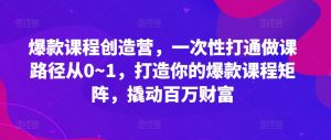 爆款课程创造营,一次性打通做课路径从0~1,打造你的爆款课程矩阵,撬动百万财富-互联网资源大全网