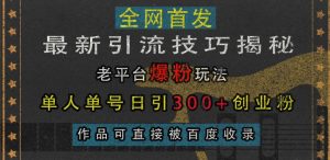 最新引流技巧揭秘，老平台爆粉玩法，单人单号日引300+创业粉，作品可直接被百度收录-互联网资源大全网