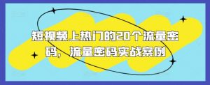 短视频上热门的20个流量密码,流量密码实战案例-第一资源库