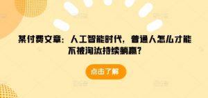 某付费文章:人工智能时代,普通人怎么才能不被淘汰持续躺赢?-第一资源库