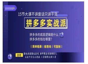 朋哥电商(拼多多实战派),15节大课不讲废话只讲干货,简单粗暴 能落地 可复制-第一资源库