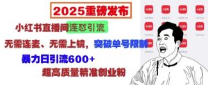 2025重磅发布:小红书直播间连怼引流,无需连麦、无需上镜,突破单号限制,暴力日引流600+-互联网资源大全网