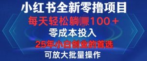小红书全新纯零撸项目，只要有号就能玩，可放大批量操作，轻松日入100+【揭秘】-互联网资源大全网
