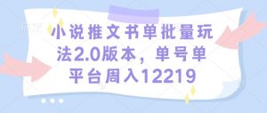 小说推文书单批量玩法2.0版本，单号单平台周入12219-第一资源库