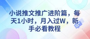 小说推文推广进阶篇，每天1小时，月入过W，新手必看教程-互联网资源大全网