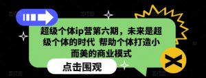 超级个体ip营第六期,未来是超级个体的时代 帮助个体打造小而美的商业模式-互联网资源大全网