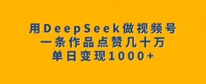 用DeepSeek做视频号,一条作品点赞几十万,单日变现1k-互联网资源大全网
