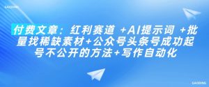 付费文章:红利赛道 +AI提示词 +批量找稀缺素材+公众号头条号成功起号不公开的方法+写作自动化-互联网资源大全网
