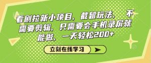 看剧拉新小项目,截留玩法, 不需要剪辑,只需要会手机录屏就能做,一天轻松200+-互联网资源大全网