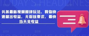 头条最新视频搬砖玩法,教你快速做出收益,无粉丝要求,最快当天见收益-第一资源库