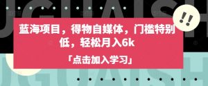 蓝海项目,得物自媒体,门槛特别低,轻松月入6k-互联网资源大全网
