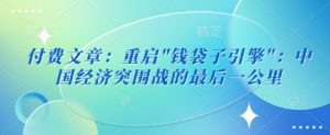 付费文章:重启”钱袋子引擎”:中国经济突围战的最后一公里-互联网资源大全网