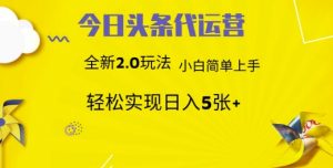 今日头条代运营，新2.0玩法，小白轻松做，每日实现躺Z5张【揭秘】-第一资源库
