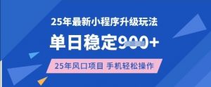 25年3月最新小程序升级玩法,单日稳定收益数张,风口项目,一个手机轻松操作【揭秘】-互联网资源大全网