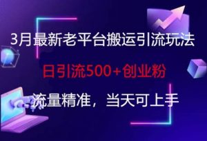 3月最新老平台搬运引流玩法,日引流500+创业粉,流量精准,当天可上手-互联网资源大全网