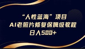 人性蓝海AI老照片修复项目保姆级教程,长期复购,轻松日入5张-互联网资源大全网