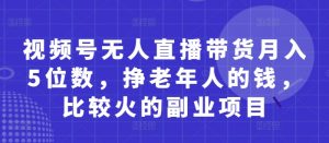 视频号无人直播带货月入5位数，挣老年人的钱，比较火的副业项目-互联网资源大全网