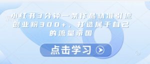 小红书3分钟一条作品精准引流创业粉300+,打造属于自己的流量帝国-互联网资源大全网
