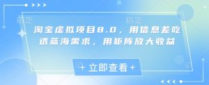 淘宝虚拟项目8.0，用信息差吃透蓝海需求，用矩阵放大收益-互联网资源大全网