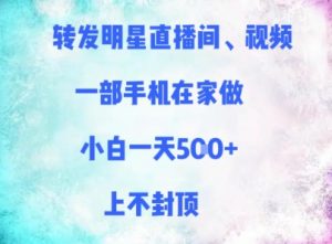 转发明星直播间、视频，一部手机在家做，小白一天多张，上不封顶-互联网资源大全网