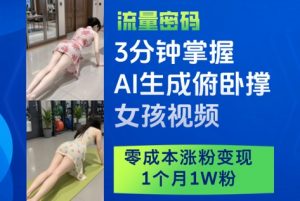 3分钟掌握AI生成俯卧撑女孩视频，零成本涨粉变现，1个月1W粉-互联网资源大全网