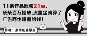 11条作品涨粉21W，条条百W播放，流量猛就算了，广告商也追着给钱-互联网资源大全网