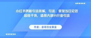 小红书男粉引流拆解,引流、变现当日见效超级干货,适用大部分行业引流-互联网资源大全网