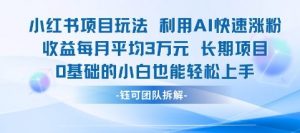 适合小白操作的小红书新项目，利用AI快速涨粉，收益每月平均1W+-互联网资源大全网