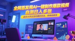 全网首发用AI一键制作爆款视频,自测日入多张,适合大学生宝妈兼职创业,保姆级教程-第一资源库