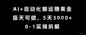 AI+自动化搬运挣美金，每天可做，5天3k+，0-1实操拆解【揭秘】-互联网资源大全网