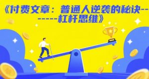 付费文章:普通人逆袭的秘诀——杠杆思维-第一资源库