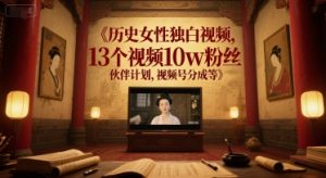 历史女性独白视频,13个视频10w粉丝,伙伴计划,视频号分成等-第一资源库