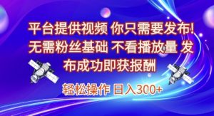 平台提供视频,你只需要发布, 无需粉丝基础,不看播放量,发布成功即获报酬,日入3张【揭秘】-互联网资源大全网