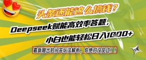 头条还能这么搞钱？最新刚出的问答玩法解析，你绝对没见过！Deepseek赋能高效率答题，小白也能轻松日入1k+-互联网资源大全网
