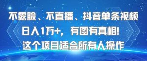 不露脸、不直播、抖音单条视频日入1W+，有图有真相！这个项目适合所有人操作-互联网资源大全网