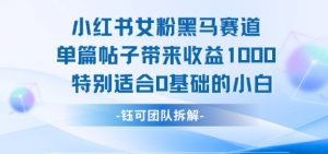 小红书女粉黑马赛道单篇帖子带来收益1k+,特别适合0基础的小白-互联网资源大全网