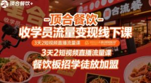 顶合餐饮-收学员流量变现线下课,3天2短视频直播流量课,餐饮板招学徒放加盟-互联网资源大全网