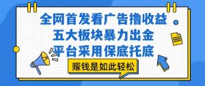全网首发看广告撸收益,五大板块暴力出金,平台采用保底托底,挣钱是如此轻松作【揭秘】-互联网资源大全网