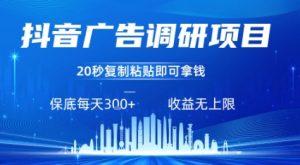 抖音广告调研项目，只需复制粘贴广告即可挣钱，任务不限量，一天稳定3张-互联网资源大全网