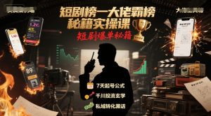 短剧榜一大佬霸榜秘籍实操课，短剧爆单秘籍-互联网资源大全网