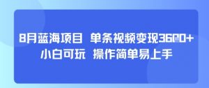 8月AI蓝海项目，单条视频变现1k+ 小白可玩 操作简单易上手-互联网资源大全网