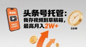 【头条号托管 】我存视频到草稿箱,你每天5分钟发布,最高月入2W+【揭秘】-互联网资源大全网
