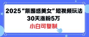 不露脸也能火！2025“氛围感美女”短视频玩法，30天涨粉5W小白可复制-互联网资源大全网