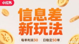 小红书信息差新玩法每单利润30，每天稳定50单左右，两个账号即可-互联网资源大全网