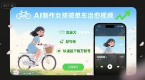 AI制作女孩骑单车治愈视频，流量大，起号快，快速起千粉万粉号-互联网资源大全网