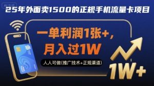 25年外面卖1500的正规手机流量卡项目，一单利润1张+，月入过1W，人人可做(推广技术+正规渠道)【揭秘】-互联网资源大全网