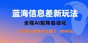 蓝海信息差新玩法，全程AI矩阵自动化小白可以操作当天搞了1k+-互联网资源大全网