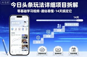 今日头条玩法详细项目拆解,零基础学习视频 通俗易懂 14天搞定它-互联网资源大全网